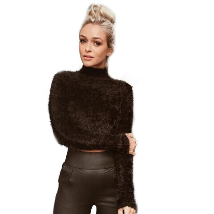 Blouse,BeautyVan Women Long-sleeved High-necked Shirt Umbilical Bottomed Plush Blouse (One Size, Gray) N24