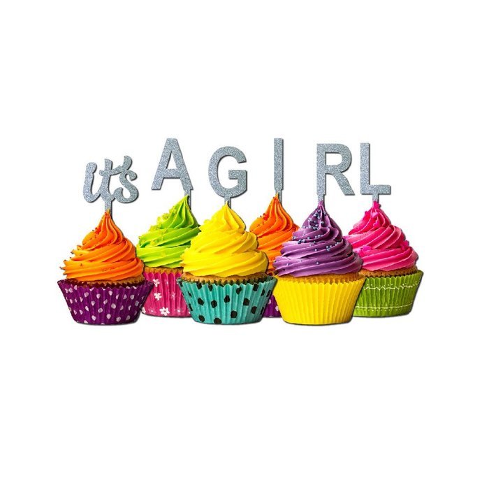 It's a Girl Cupcake Topper Party Favors Baby shower Glitter chartreuse N15