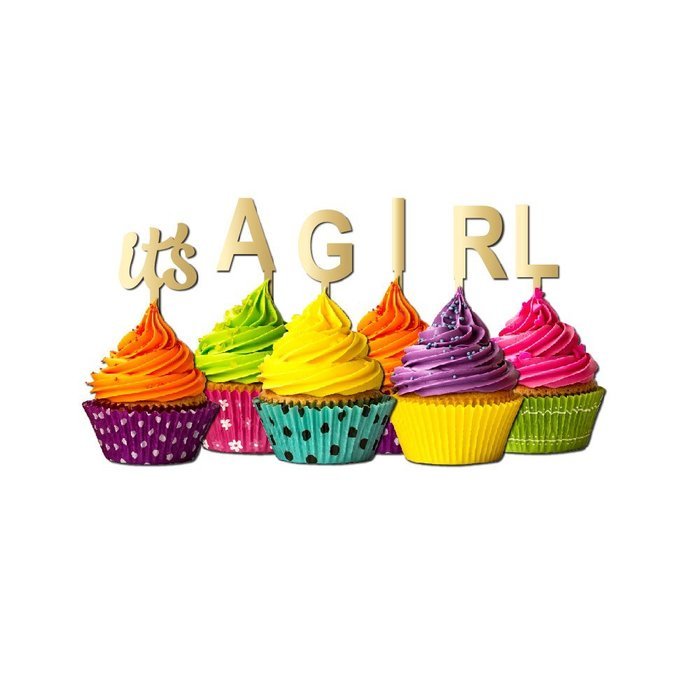 It's a Girl Cupcake Topper Party Favors Baby shower Glitter chartreuse N16