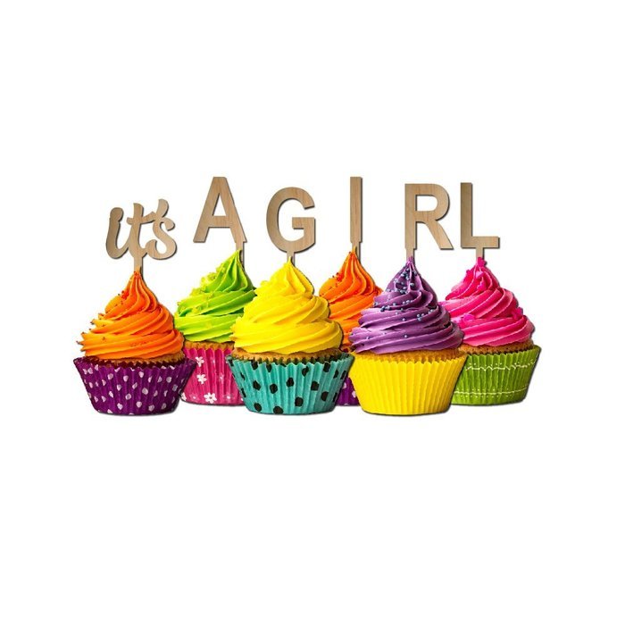 It's a Girl Cupcake Topper Party Favors Baby shower Glitter chartreuse N17