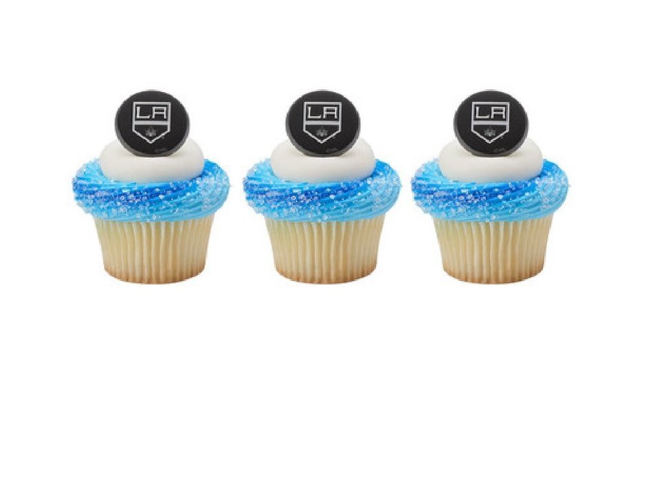 12 CUPCAKE topper RINGS new LA KINGS los ANGELES hockey NHL party ANY occasion BIRTHDAY fan FAVORS cake DECORATIONS
