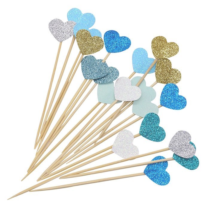 PuTwo 20 Counts Wedding Cake Decorating Frozen Cupcake Toppers Toothpicks, Sliver/Blue/Snow N31