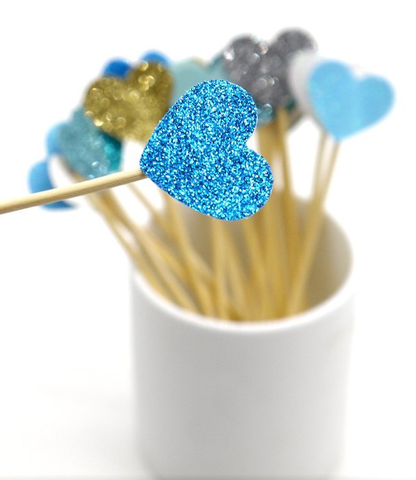 PuTwo 20 Counts Wedding Cake Decorating Frozen Cupcake Toppers Toothpicks, Sliver/Blue/Snow N32