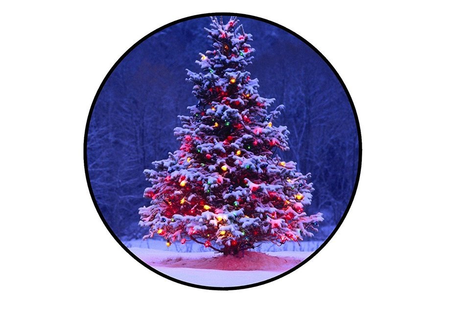 Snowy Christmas Tree, 7" Edible PREMIUM THICKNESS SWEETENED VANILLA, Wafer Rice Paper 7" Cake Toppers/Decorations