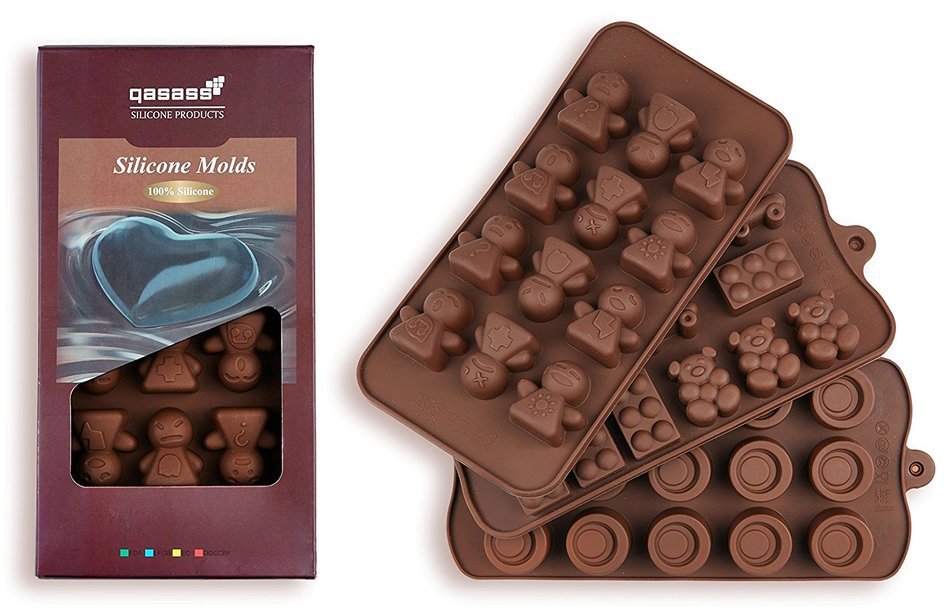 Silicone Chocolate Candy Molds, 3-Pack Set, Non-Stick Candy & Ice Cube Molds, Choice of Three Colors, Chocolate... N12