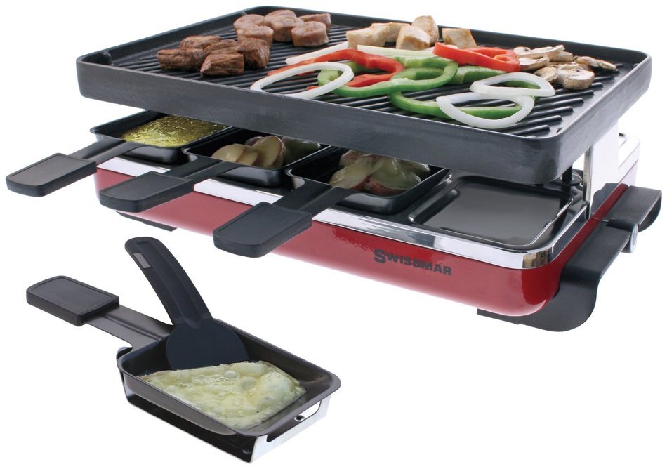Swissmar KF-77040 Classic 8-Person Raclette Party Grill with Reversible Cast Iron Grill Plate/ Crepe Top, Black N5