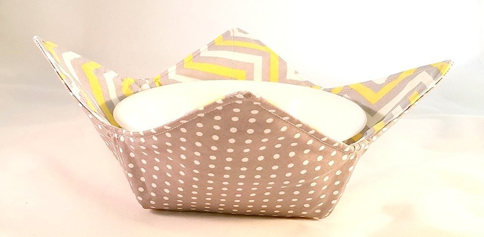 Microwave Bowl Cozy Yellow Chevron Gray/Dots N3