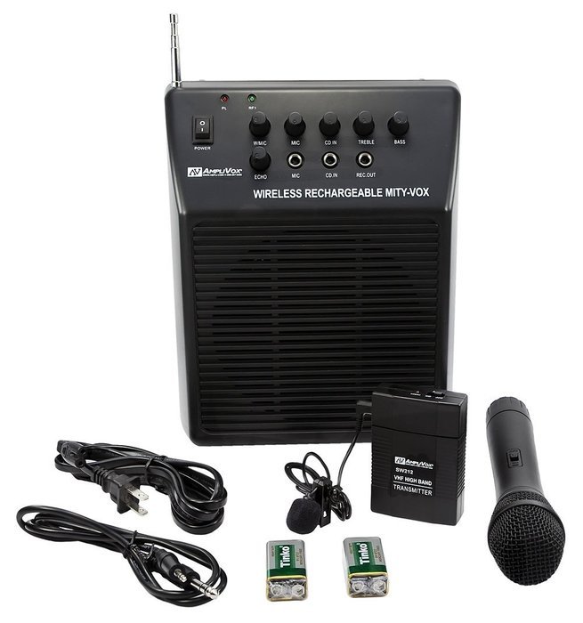 AMPLIVOX SW212 MITY-VOX AC / DC + "D" Battery Powered Portable Public Address (PA SYSTEM) w/ Wireless Lapel +... N3