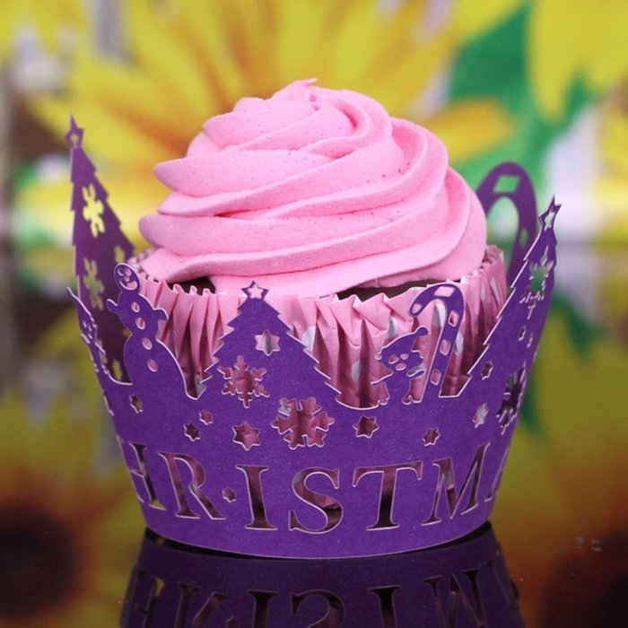 DZT1968 24Pcs Christmas Hollow Lace Cup Muffin Cake Paper Case Wraps Cupcake Wrapper (Blue) N8