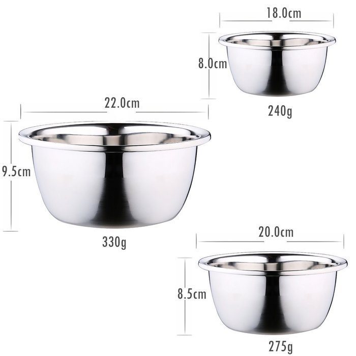 JIAEN SUS 304 Stainless Steel Mixing Bowls Deepen and Thicken-330g Food ...