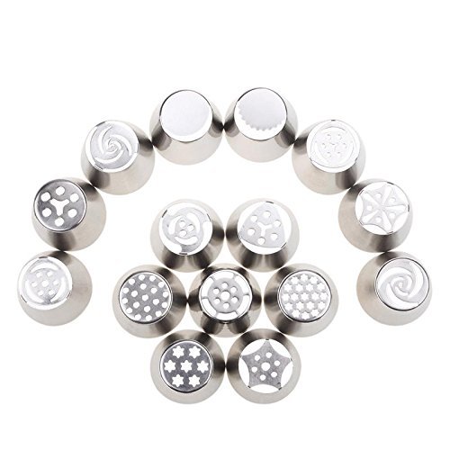 Cake Decorating Piping Tips 15 Pcs Stainless Steel Russian Tulip Icing Piping Kit Nozzles Cake Decoration Tips... N13
