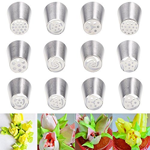 Cake Decorating Piping Tips 15 Pcs Stainless Steel Russian Tulip Icing Piping Kit Nozzles Cake Decoration Tips... N19