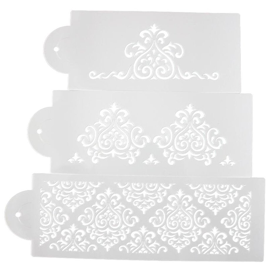 Beauty Clubs 3Pcs Wedding Decorating Tool Lace Flower Cake Cookie Fondant Side Baking Stencil