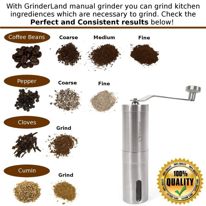Hand Coffee Grinder with Adjustable Conical Ceramic Burrs | Premium Manual Mill Suitable for Coffee Beans, Herb... N8