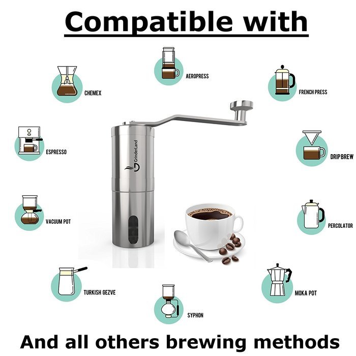 Hand Coffee Grinder with Adjustable Conical Ceramic Burrs | Premium Manual Mill Suitable for Coffee Beans, Herb... N10