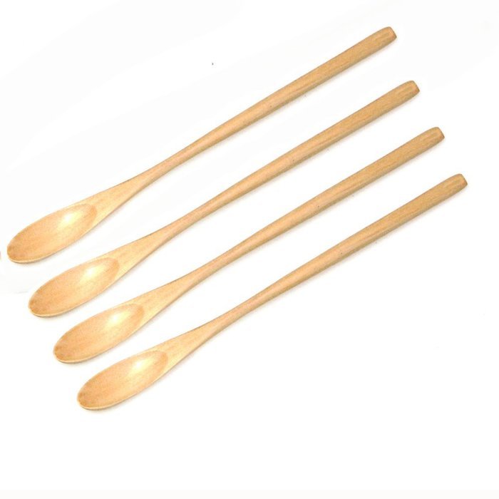 XH 4pcs Hand-made Samak Wood Slender Handle Mixing Spoon for Coffee Tea Milk (light color) N3