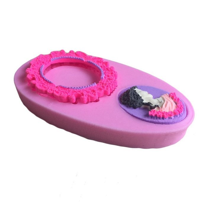FLY 3D Picture Frame and Woman Head Fondant Cake Silicone Mold,Pink N6