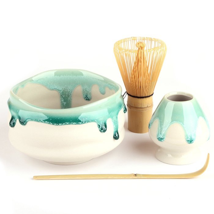 Goodwei Premium Matcha Tea Set "Suiteki" - Ceremonial Bowl Chawan, Whisk and Holder - Gift Box (80) N7