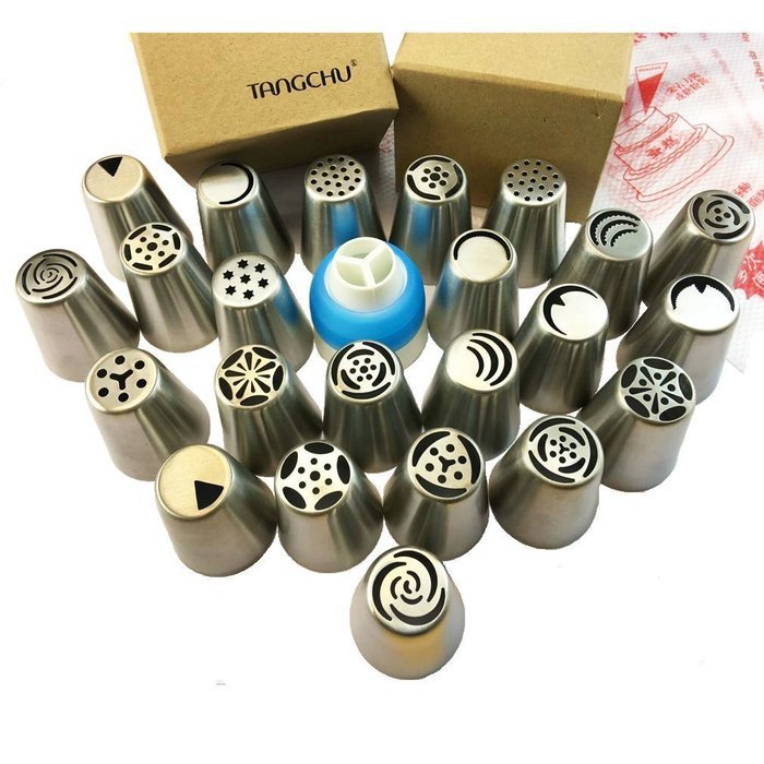 TANGCHU 23 Piece Cake Decorating Russian Russian Nozzles Tip Set, Silver N5