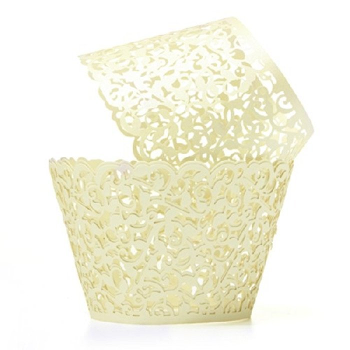 Yansanido 24 set ivory Filigree Artistic Bake Little Vine Lace Laser Cut Cupcake Wrapper Cup Muffin Case Trays... N4