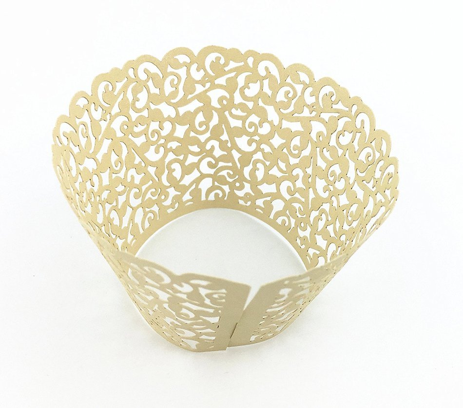 Yansanido 24 set ivory Filigree Artistic Bake Little Vine Lace Laser Cut Cupcake Wrapper Cup Muffin Case Trays... N5