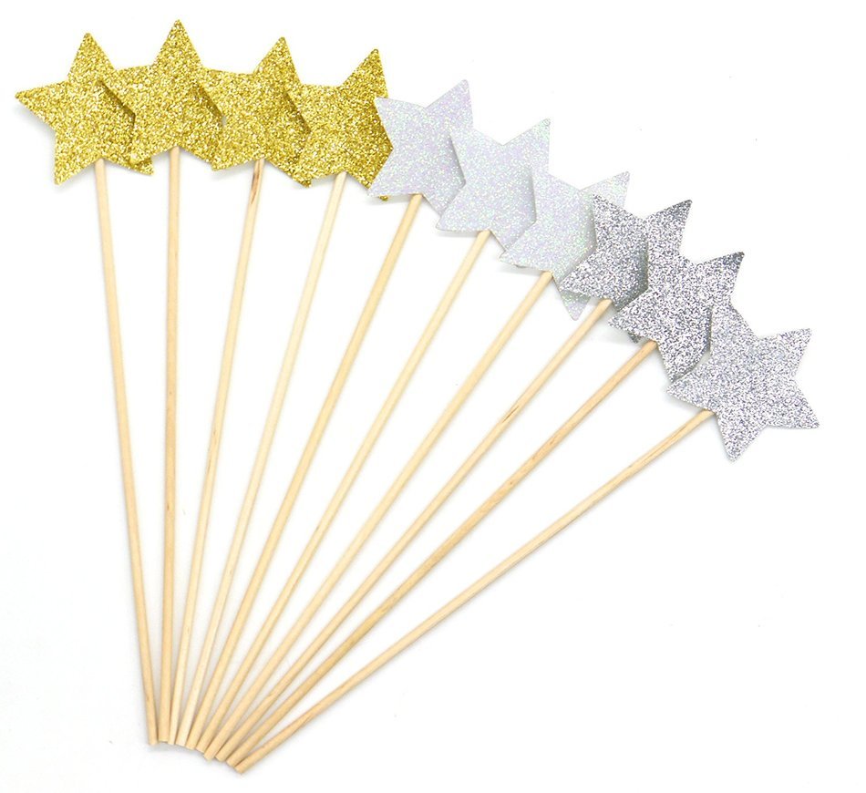 PuTwo 20 Counts Wedding Cake Decorating Frozen Cupcake Toppers Toothpicks, Sliver/Blue/Snow N35