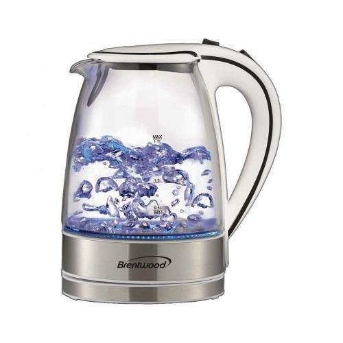 BRENTWOOD KT1900W Brentwood 7 Cup Capacity Tempered Glass Tea Kettles-(White)