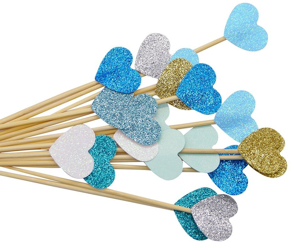 PuTwo 20 Counts Wedding Cake Decorating Frozen Cupcake Toppers Toothpicks, Sliver/Blue/Snow N52