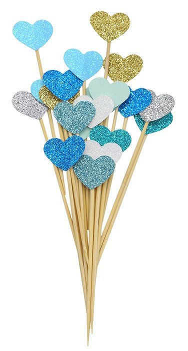 PuTwo 20 Counts Wedding Cake Decorating Frozen Cupcake Toppers Toothpicks, Sliver/Blue/Snow N53