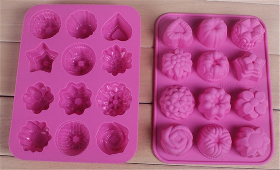 HAKSEN Mini 12-flower Shape Silicone Ice Cube / Chocolate / Cake Mould ,Pink N7