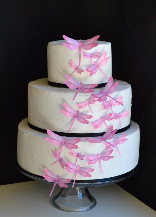 Edible Dragonflies &copy; - Set of 30 Pink- Cake Decorations, Cupcake Topper N3