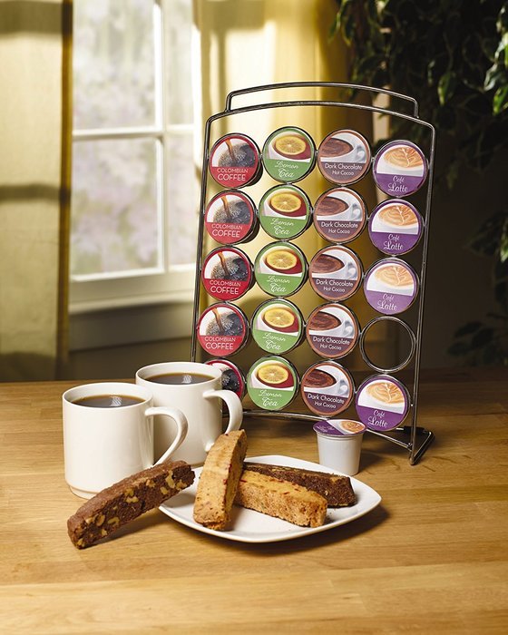 Kamenstein Stainless-Steel 24-Coffee Pod Holder with Black Base