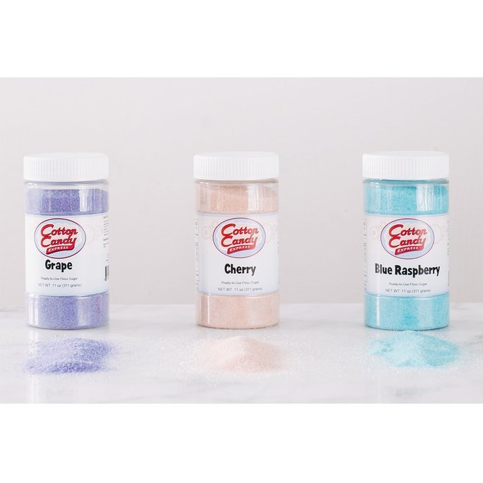 Cotton Candy Express Fun Pack with Blue Raspberry, Cherry & Grape Floss Sugar and 50 Paper Cotton Candy Cones N8