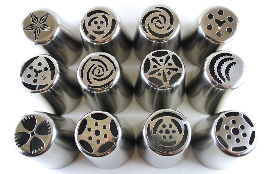 Russian piping tips 14 pc set- cake/cupcake decorating icing tips-12 piece large stainless steel nozzles-1 color... N5