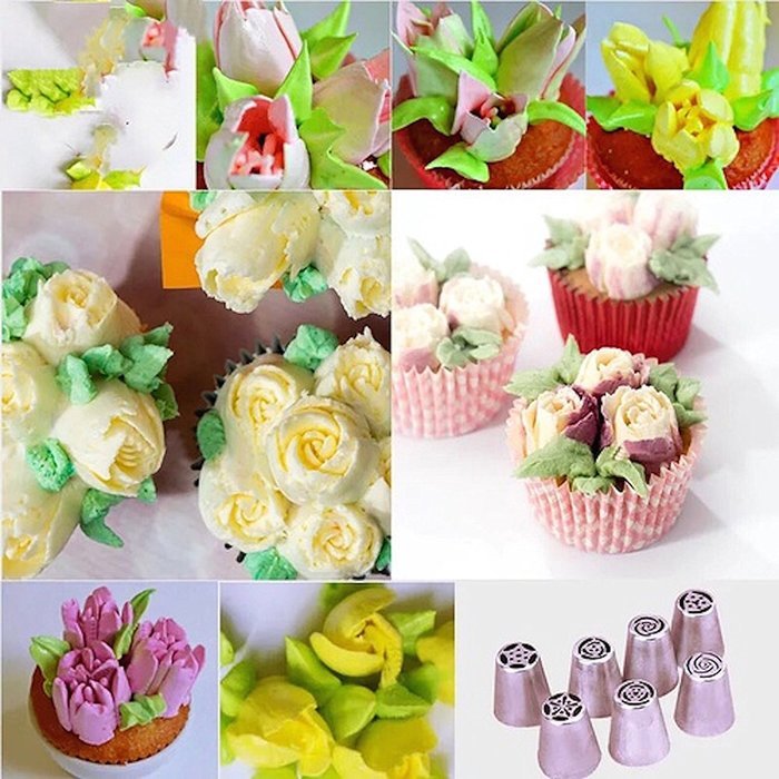 Russian piping tips 14 pc set- cake/cupcake decorating icing tips-12 piece large stainless steel nozzles-1 color... N8