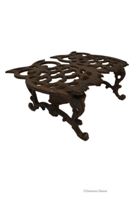 Heavy Cast Iron Double Owl Teapot Candle Burner Warmer Chafing Warming Trivet