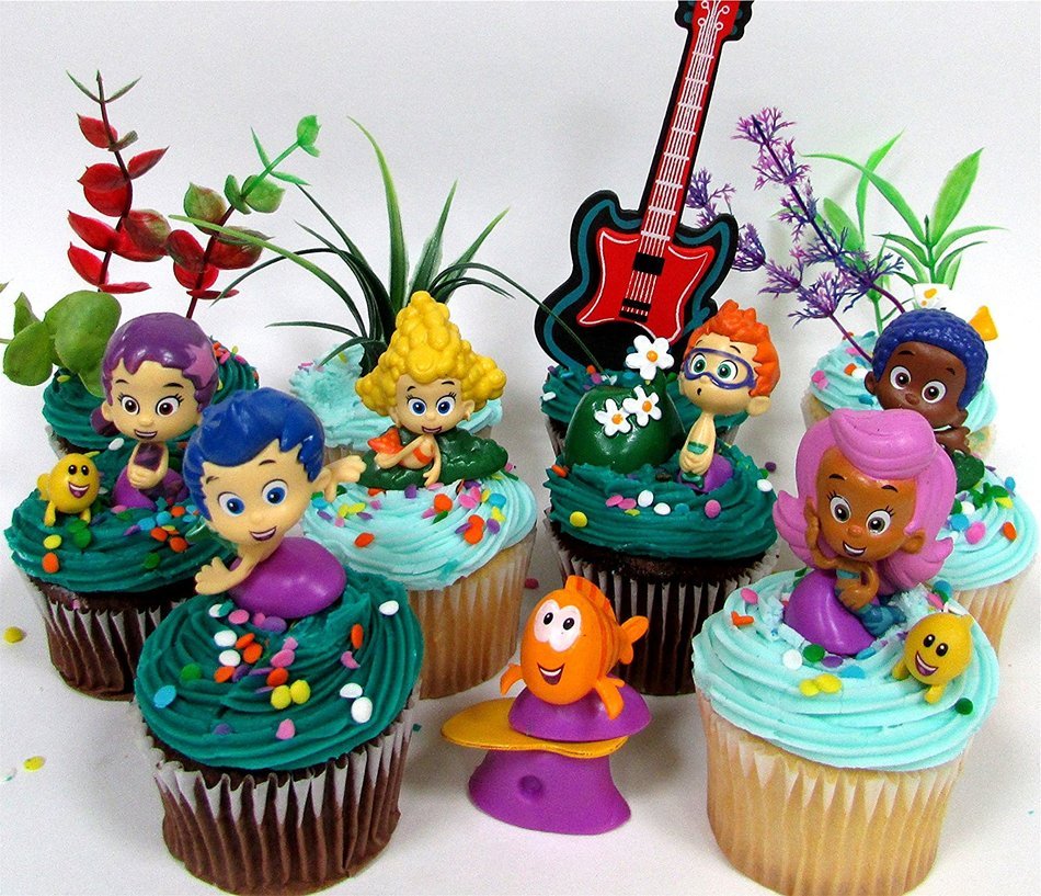 Bubble Guppies 19 Piece Birthday Cupcake Topper Set Featuring 12 Bubble Guppies 2" Characters Including Gil, Bubble... N4