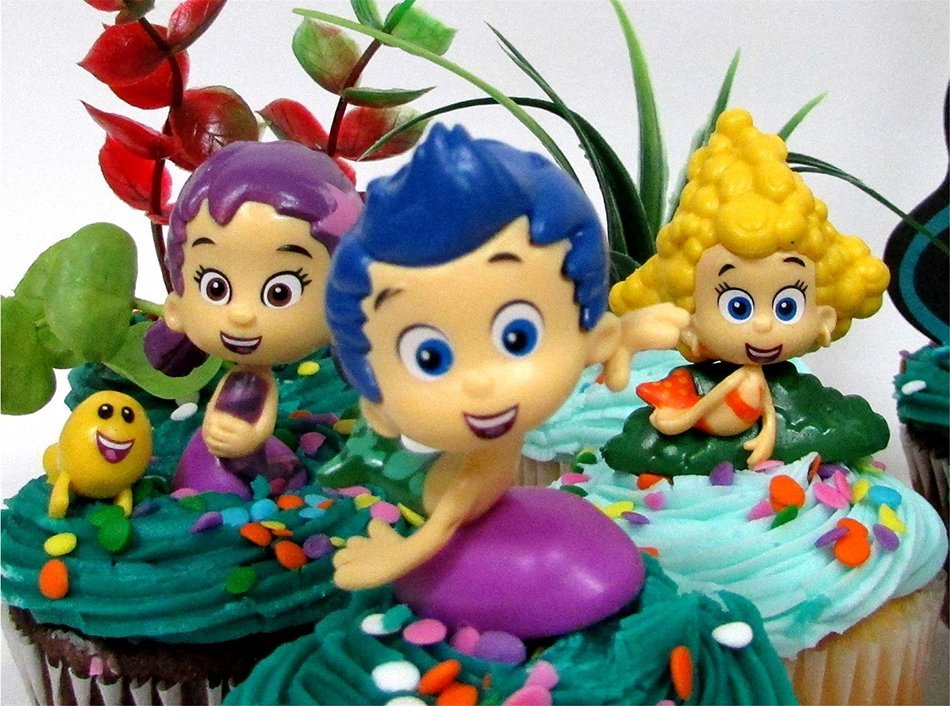 Bubble Guppies 19 Piece Birthday Cupcake Topper Set Featuring 12 Bubble Guppies 2" Characters Including Gil, Bubble... N5