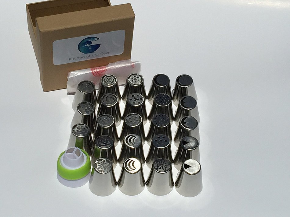 29 Pcs. Russian Piping Tips Professional Cake Decorating Icing Set with Quality Stainless Steel Nozzles by Kitchen... N5