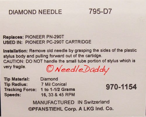 PHONOGRAPH TURNTABLE NEEDLE FOR Pioneer PN-290T PN-290 PC-290T 795-D7 N4