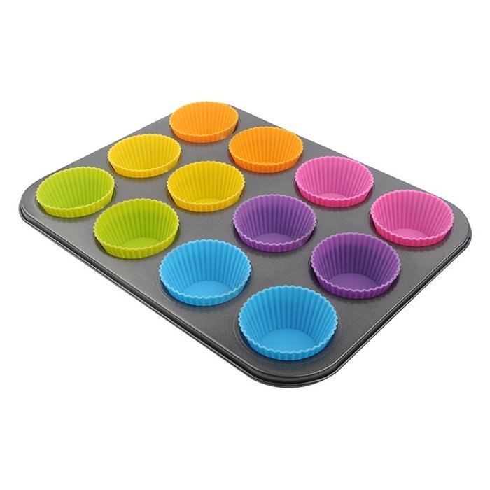 Goldenwide&reg; Combo of Nonstick Bakeware 12-Cup Regular Muffin Pan and Silicone Baking Cups , 12 Reusable Vibrant...