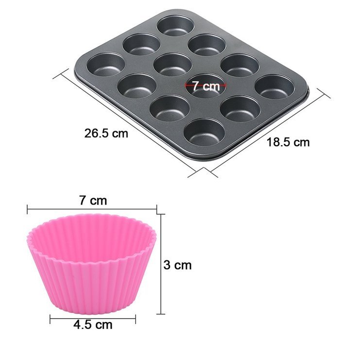 Goldenwide&reg; Combo of Nonstick Bakeware 12-Cup Regular Muffin Pan and Silicone Baking Cups , 12 Reusable Vibrant... N2