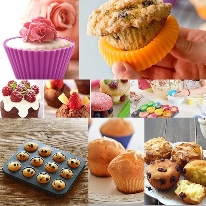 Goldenwide&reg; Combo of Nonstick Bakeware 12-Cup Regular Muffin Pan and Silicone Baking Cups , 12 Reusable Vibrant... N5