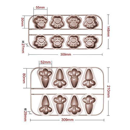 Astra Gourmet Premium 8-Cup Carrot Prints Cake Pan Cute Carbon Steel Baking Pan Cake Mold Muffin Pan, 12 x 8 inch N9