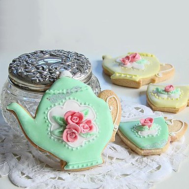 Y&XL&H 2 Pieces Set of Teacup and Teapot Shape Cookie Cutters Fruit Cut Molds Stainless Steel N3