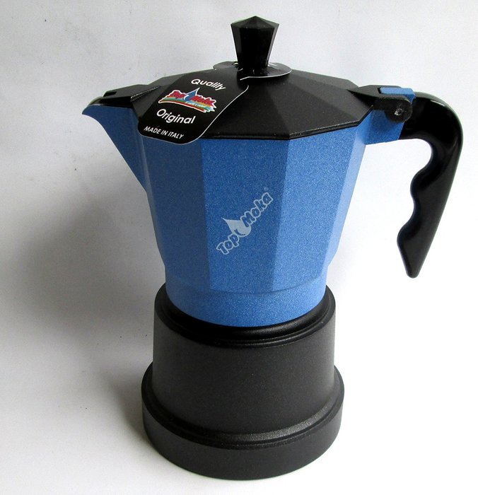 Top Moka: "Top" Aluminium Coffee Maker, Azure with Teflon Boiler Chamber, 6-Cups [ Italian Import ]