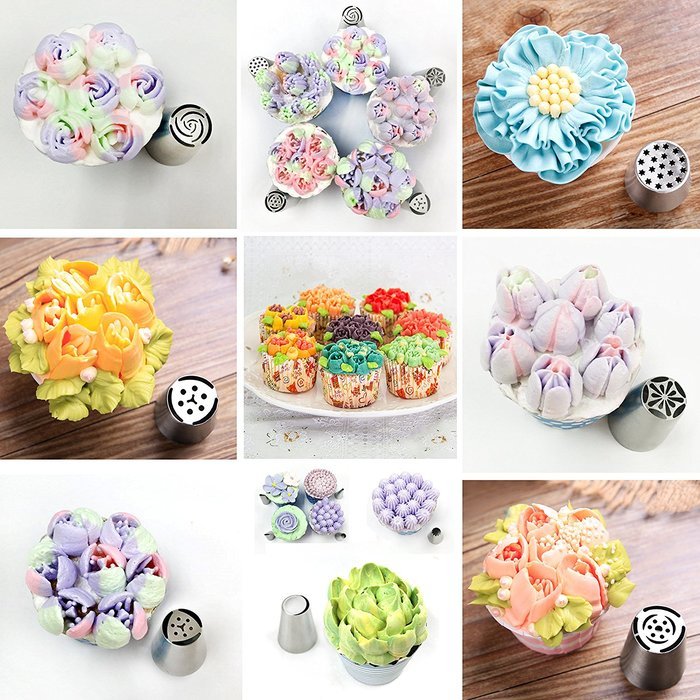 Joiedomi 51 Pieces Cake Icing and Decorating Kit Including 12 Stainless Steel Icing Tips, 25 Disposable Decorating... N4