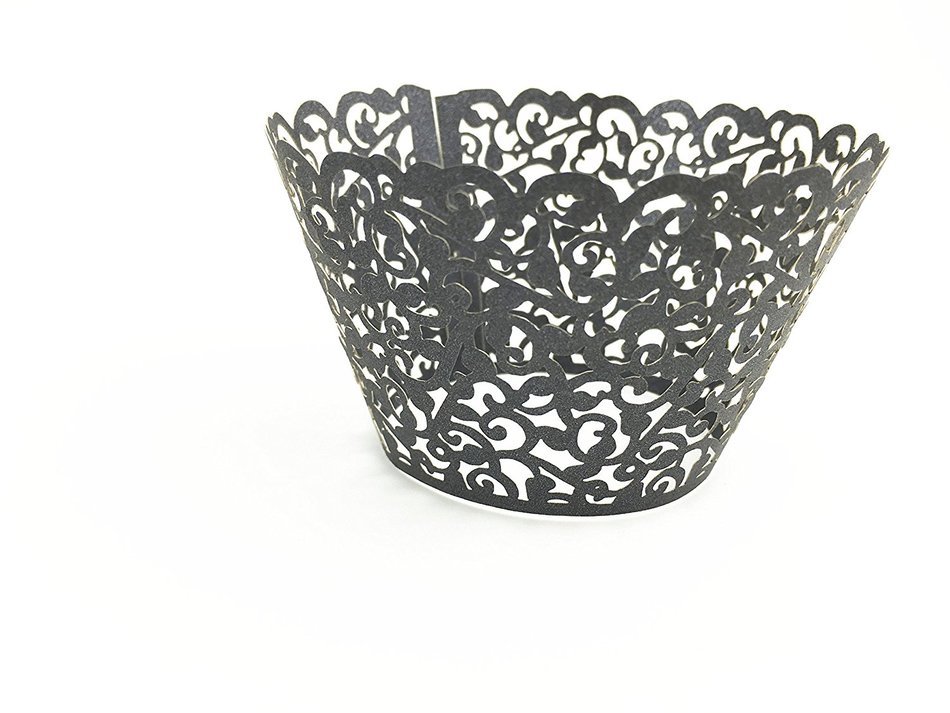 Yansanido 24 set ivory Filigree Artistic Bake Little Vine Lace Laser Cut Cupcake Wrapper Cup Muffin Case Trays... N9