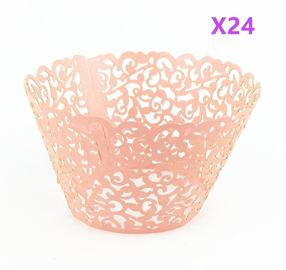 Yansanido 24 set ivory Filigree Artistic Bake Little Vine Lace Laser Cut Cupcake Wrapper Cup Muffin Case Trays... N10