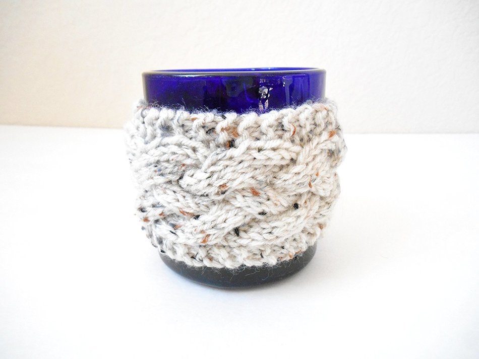 Knit Cabled Coffee Mug Cozy, Tea Cup Sweater, Mug Sleeve N5